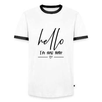 Bonjour dans le nouveau ici - T-shirt contrasté Homme - blanc/noir - Devant - AI Model Female 172 light (172cm) & AI Model Male 178 dark (178cm)