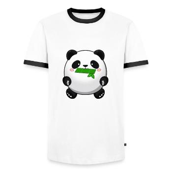 Fat Panda mit Bambus - Pandabär Cute Kawaii Bär - Männer Kontrast-T-Shirt - Weiß/Schwarz - Vorne - AI Model Female 172 light (172cm) & AI Model Male 178 dark (178cm)