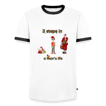 3 steps in a man's life - Christmas - Men's Ringer Shirt - white/black - Front - AI Model Female 172 light (172cm) & AI Model Male 178 dark (178cm)