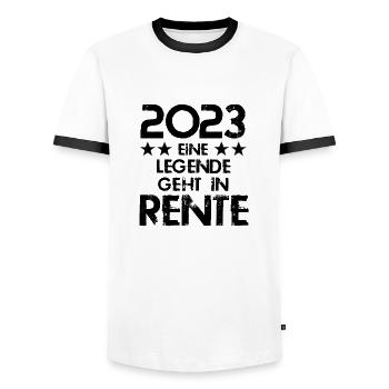 2023 eine Legende geht in Rente - Männer Kontrast-T-Shirt - Weiß/Schwarz - Vorne - AI Model Female 172 light (172cm) & AI Model Male 178 dark (178cm)