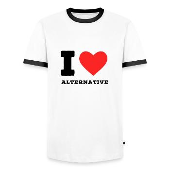 J’aime l’alternative - T-shirt contrasté Homme - blanc/noir - Devant - AI Model Female 172 light (172cm) & AI Model Male 178 dark (178cm)