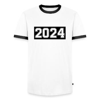 2024 - Männer Kontrast-T-Shirt - Weiß/Schwarz - Vorne - AI Model Female 172 light (172cm) & AI Model Male 178 dark (178cm)