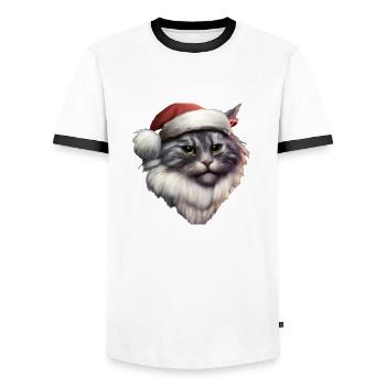 Cat with a Santa hat - Men's Ringer Shirt - white/black - Front - AI Model Female 172 light (172cm) & AI Model Male 178 dark (178cm)