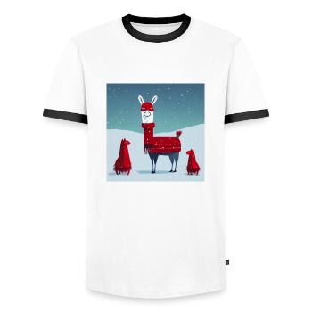 Cute Llama Red-White Christmas Scarf - Men's Ringer Shirt - white/black - Front - AI Model Female 172 light (172cm) & AI Model Male 178 dark (178cm)