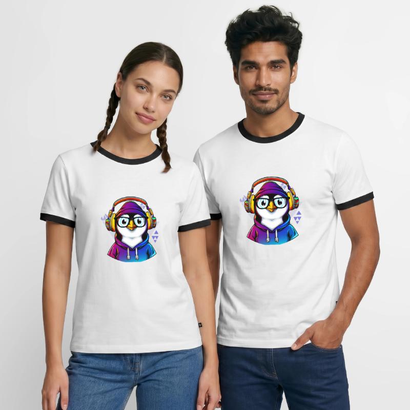 Nerd Pinguin mit Pullover Männer Kontrast-T-Shirt