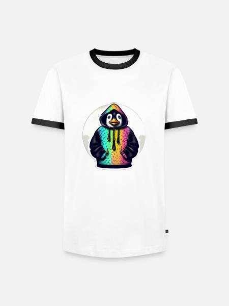 Pinguin mit Bunten Pullover - Männer Kontrast-T-Shirt - Weiß/Schwarz