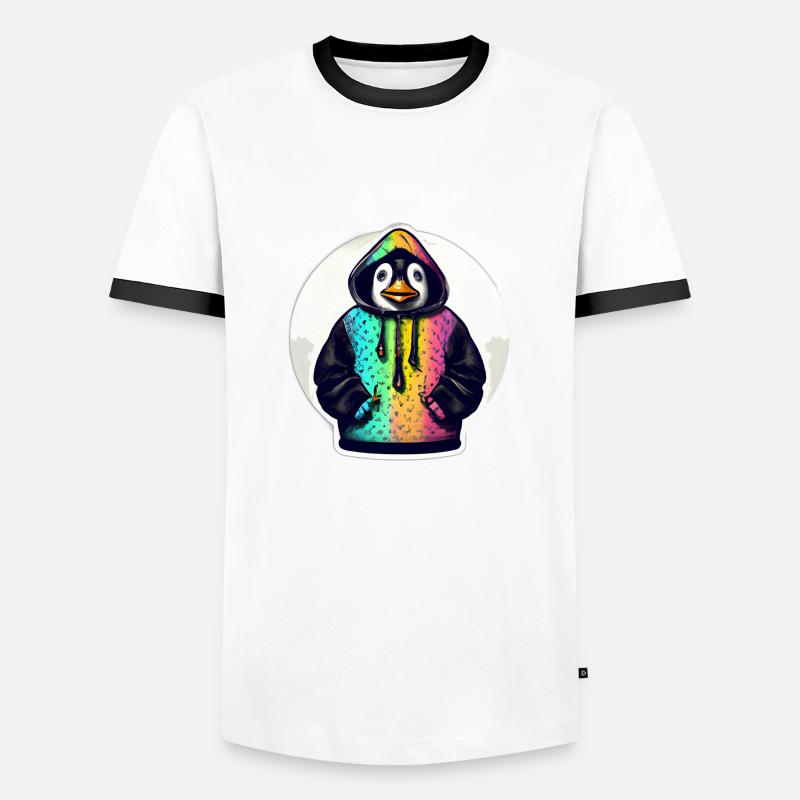 Pinguin mit Bunten Pullover - Männer Kontrast-T-Shirt - Weiß/Schwarz