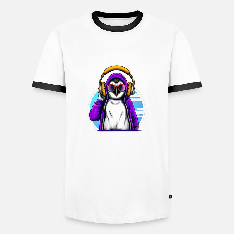 Cooler Pinguin mit Pullover - Männer Kontrast-T-Shirt - Weiß/Schwarz