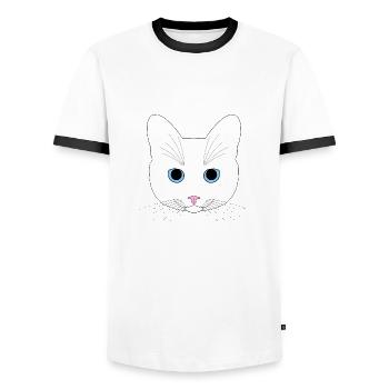 Weiße Katze - Männer Kontrast-T-Shirt - Weiß/Schwarz - Vorne - AI Model Female 172 light (172cm) & AI Model Male 178 dark (178cm)