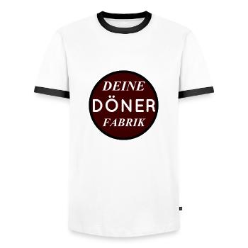 Döner Fabrik - Männer Kontrast-T-Shirt - Weiß/Schwarz - Vorne - AI Model Female 172 light (172cm) & AI Model Male 178 dark (178cm)