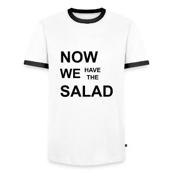 Now we have the Salad, Nun haben wir den Salat. - Männer Kontrast-T-Shirt - Weiß/Schwarz - Vorne - AI Model Female 172 light (172cm) & AI Model Male 178 dark (178cm)