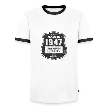 MADE IN 1947 - Men's Ringer Shirt - white/black - Front - AI Model Female 172 light (172cm) & AI Model Male 178 dark (178cm)
