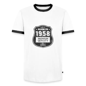 MADE IN 1958 - Men's Ringer Shirt - white/black - Front - AI Model Female 172 light (172cm) & AI Model Male 178 dark (178cm)