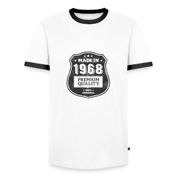 MADE IN 1968 - Men's Ringer Shirt - white/black - Front - AI Model Female 172 light (172cm) & AI Model Male 178 dark (178cm)