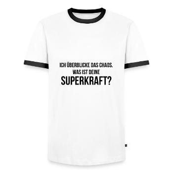 Ich überblicke das Chaos was ist deine Superkraft - Männer Kontrast-T-Shirt - Weiß/Schwarz - Vorne - AI Model Female 172 light (172cm) & AI Model Male 178 dark (178cm)