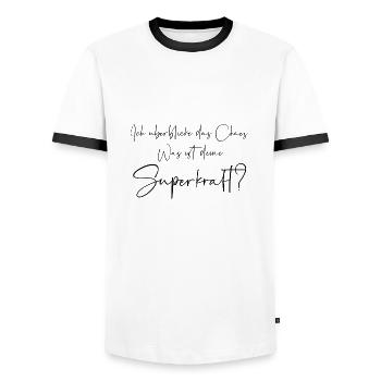 Ich überblicke das Chaos was ist deine Superkraft - Männer Kontrast-T-Shirt - Weiß/Schwarz - Vorne - AI Model Female 172 light (172cm) & AI Model Male 178 dark (178cm)