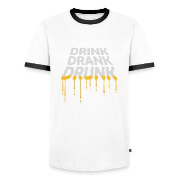 drink drank drunk Zitat - Männer Kontrast-T-Shirt - Weiß/Schwarz - Vorne - AI Model Female 172 light (172cm) & AI Model Male 178 dark (178cm)