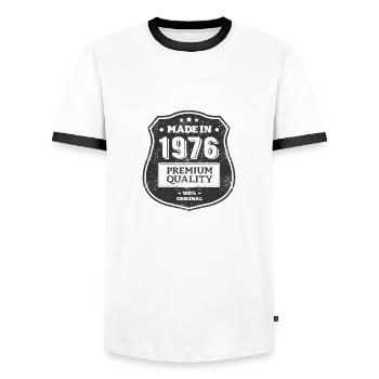 MADE IN 1976 - Men's Ringer Shirt - white/black - Front - AI Model Female 172 light (172cm) & AI Model Male 178 dark (178cm)