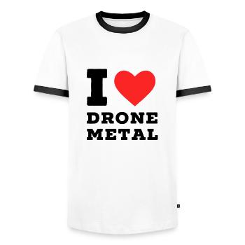 I love drone metal - Men's Ringer Shirt - white/black - Front - AI Model Female 172 light (172cm) & AI Model Male 178 dark (178cm)