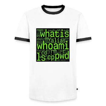 Linux Nerd – Kommandozeilen-Wortwolke für Terminal - Männer Kontrast-T-Shirt - Weiß/Schwarz - Vorne - AI Model Female 172 light (172cm) & AI Model Male 178 dark (178cm)