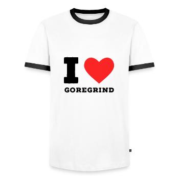 I love goregrind - Men's Ringer Shirt - white/black - Front - AI Model Female 172 light (172cm) & AI Model Male 178 dark (178cm)
