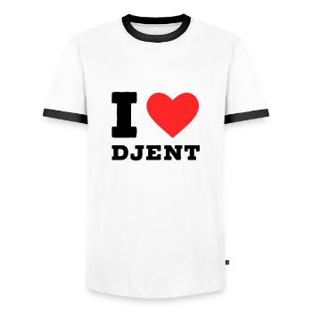 I love djent - Men's Ringer Shirt - white/black - Front - AI Model Female 172 light (172cm) & AI Model Male 178 dark (178cm)