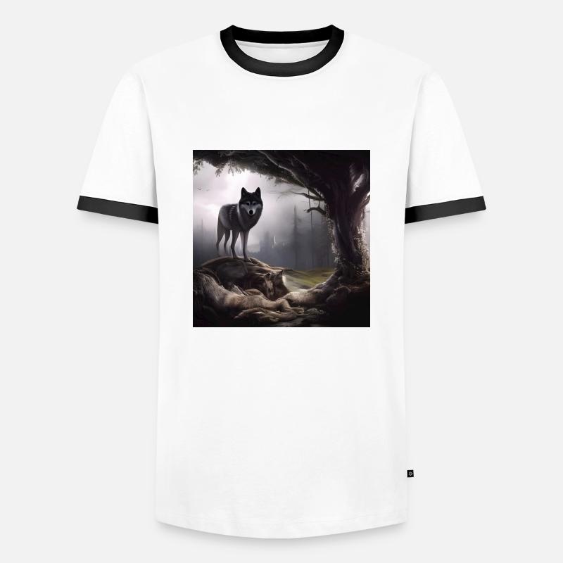 Wolf im Wald - Männer Kontrast-T-Shirt - Weiß/Schwarz