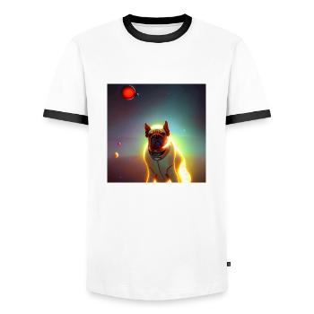 Le chien de l’univers - T-shirt contrasté Homme - blanc/noir - Devant - AI Model Female 172 light (172cm) & AI Model Male 178 dark (178cm)