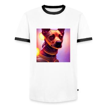 Le chien de l’univers - T-shirt contrasté Homme - blanc/noir - Devant - AI Model Female 172 light (172cm) & AI Model Male 178 dark (178cm)