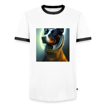 Le chien de l’univers - T-shirt contrasté Homme - blanc/noir - Devant - AI Model Female 172 light (172cm) & AI Model Male 178 dark (178cm)
