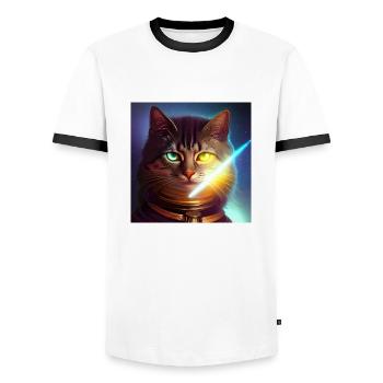 The Universe Cat - Men's Ringer Shirt - white/black - Front - AI Model Female 172 light (172cm) & AI Model Male 178 dark (178cm)
