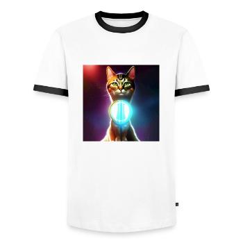 The Universe Cat - Men's Ringer Shirt - white/black - Front - AI Model Female 172 light (172cm) & AI Model Male 178 dark (178cm)
