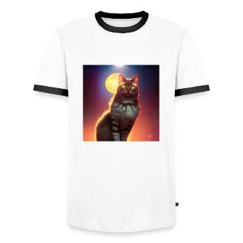The Universe Cat - Men's Ringer Shirt - white/black - Front - AI Model Female 172 light (172cm) & AI Model Male 178 dark (178cm)