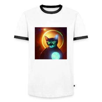 The Universe Cat - Men's Ringer Shirt - white/black - Front - AI Model Female 172 light (172cm) & AI Model Male 178 dark (178cm)