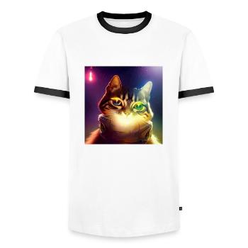 The Universe Cat - Men's Ringer Shirt - white/black - Front - AI Model Female 172 light (172cm) & AI Model Male 178 dark (178cm)