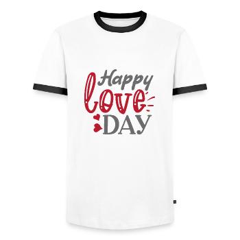 Happy love day - Men's Ringer Shirt - white/black - Front - AI Model Female 172 light (172cm) & AI Model Male 178 dark (178cm)