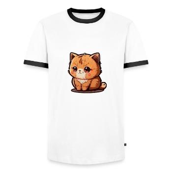 Kawaii Golden Brown Kitty - Men's Ringer Shirt - white/black - Front - AI Model Female 172 light (172cm) & AI Model Male 178 dark (178cm)