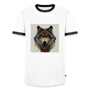 Portrait de visage de loup - T-shirt contrasté Homme - blanc/noir - Devant - AI Model Female 172 light (172cm) & AI Model Male 178 dark (178cm)