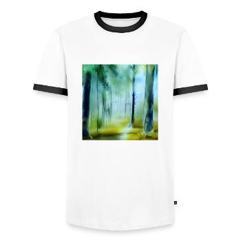Calming watercolor forest - Men's Ringer Shirt - white/black - Front - AI Model Female 172 light (172cm) & AI Model Male 178 dark (178cm)