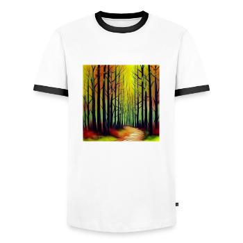Sunset watercolor forest - Men's Ringer Shirt - white/black - Front - AI Model Female 172 light (172cm) & AI Model Male 178 dark (178cm)