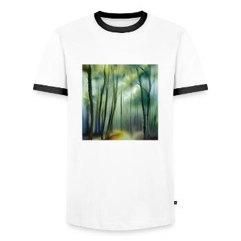 Nebel im Aquarellwald - Männer Kontrast-T-Shirt - Weiß/Schwarz - Vorne - AI Model Female 172 light (172cm) & AI Model Male 178 dark (178cm)