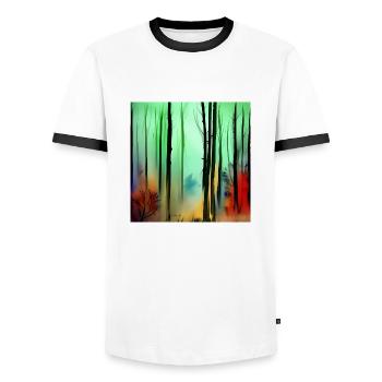 Autumn watercolor forest - Men's Ringer Shirt - white/black - Front - AI Model Female 172 light (172cm) & AI Model Male 178 dark (178cm)