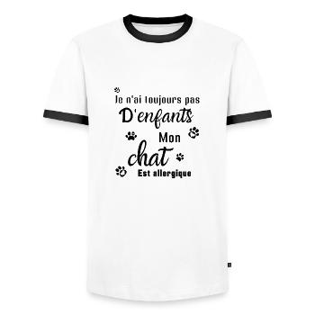 Pas d'enfants mon chat est allergique - T-shirt contrasté Homme - blanc/noir - Devant - AI Model Female 172 light (172cm) & AI Model Male 178 dark (178cm)