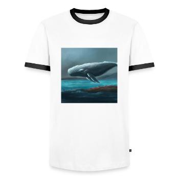 Whale floating in the sky - Men's Ringer Shirt - white/black - Front - AI Model Female 172 light (172cm) & AI Model Male 178 dark (178cm)