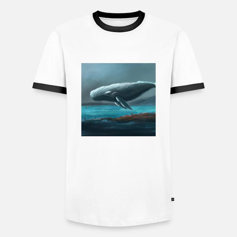Wal schwebt am Himmel - Männer Kontrast-T-Shirt - Weiß/Schwarz