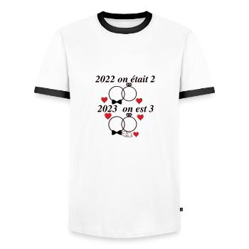 nouvel an nouveau né - T-shirt contrasté Homme - blanc/noir - Devant - AI Model Female 172 light (172cm) & AI Model Male 178 dark (178cm)