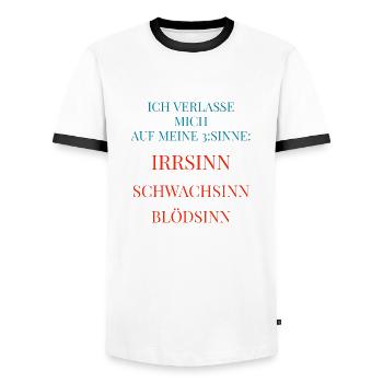 Coole Sprüche Kollektion 3 SINNE - Männer Kontrast-T-Shirt - Weiß/Schwarz - Vorne - AI Model Female 172 light (172cm) & AI Model Male 178 dark (178cm)