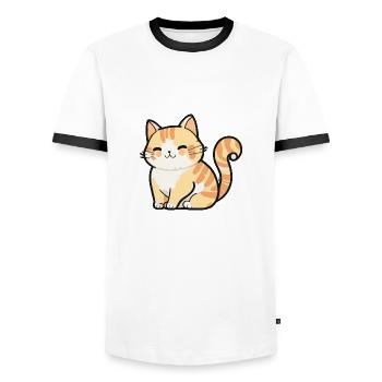 Illustration Comic Cute Kawaiikleines Kitten Katze - Männer Kontrast-T-Shirt - Weiß/Schwarz - Vorne - AI Model Female 172 light (172cm) & AI Model Male 178 dark (178cm)