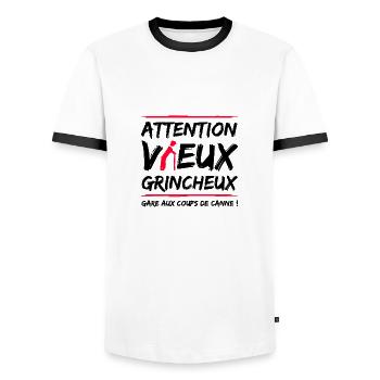 ATTENTION, VIEUX GRINCHEUX ! - T-shirt contrasté Homme - blanc/noir - Devant - AI Model Female 172 light (172cm) & AI Model Male 178 dark (178cm)