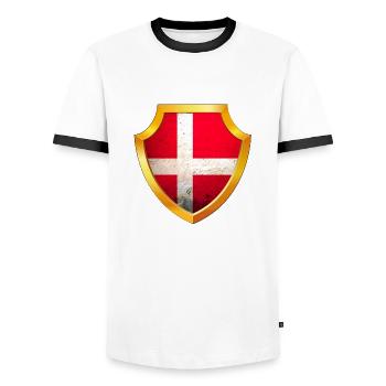 Denmark Copenhagen Danish Scandinavian Flag Nordic - Men's Ringer Shirt - white/black - Front - AI Model Female 172 light (172cm) & AI Model Male 178 dark (178cm)